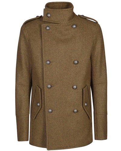 Balmain Double-breasted Military Coat - Brown