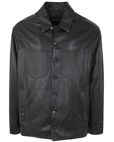 Neil Barrett Leather Button-up Shirt Jacket - Black
