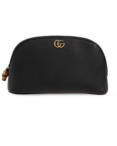 Gucci Logo Plaque Makeup Bag - Black
