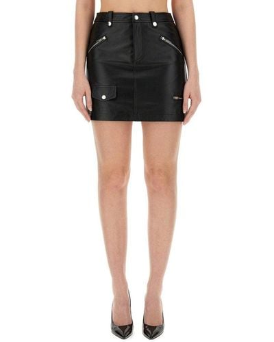 Moschino Jeans Zip-detailed Leather Mini Skirt - Black
