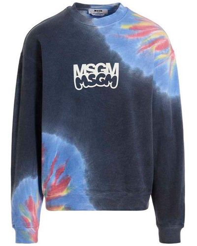 MSGM Logo Print Tie Dye Sweatshirt By Burro Studio - Blue