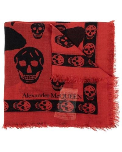Alexander McQueen Scarf In Printed Modal And Silk Blend - Red