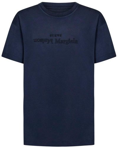 Maison Margiela Reverse Logo Detailed Crewneck T-shirt - Blue