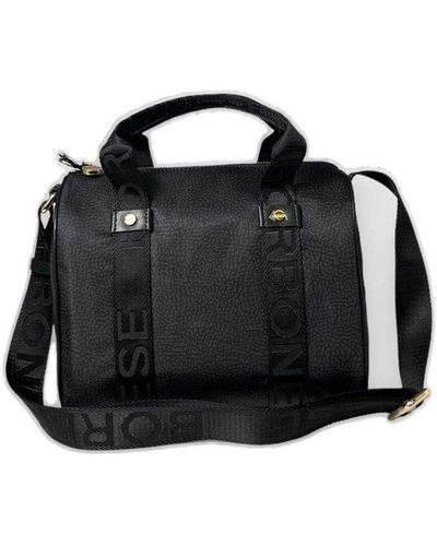 Borbonese Zipped Small Boston Bag - Black