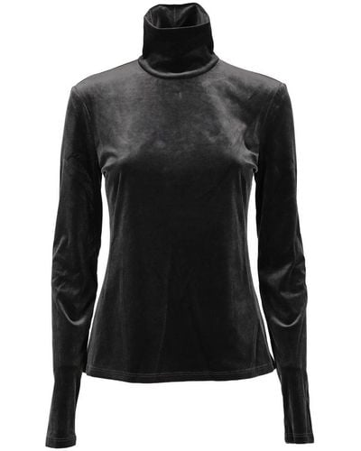 Proenza Schouler Roll-neck Long-sleeved Velvet Blouse - Black