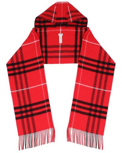 Burberry Vintage-check Knitted Hooded Scarf - Red