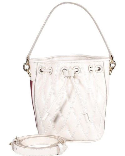 Bally Logo Plaque Quilted Drawstring Bucket Bag - White