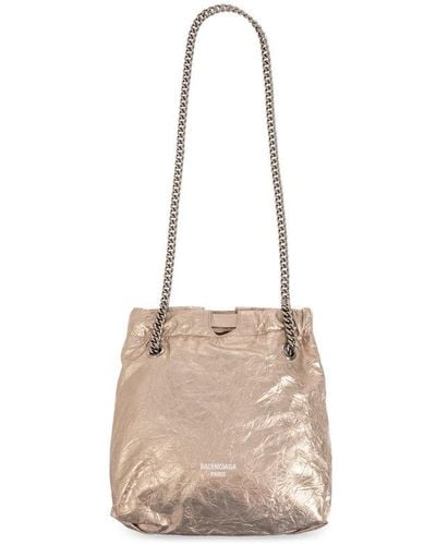 Balenciaga Small Crush Metallic Drawstring Tote Bag - White