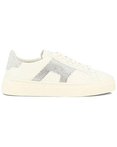 Santoni Embellished Round Toe Lace-up Sneakers - White