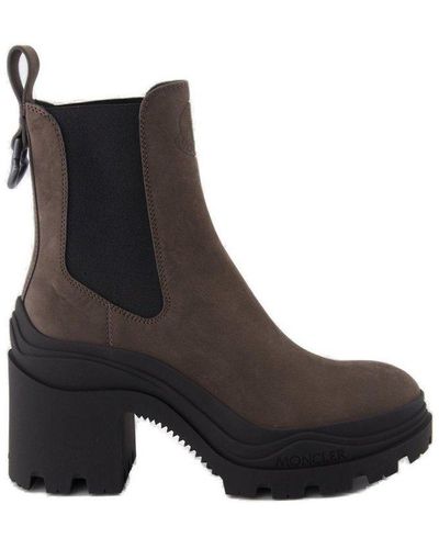 Moncler Logo Embossed Heeled Ankle Boots - Brown