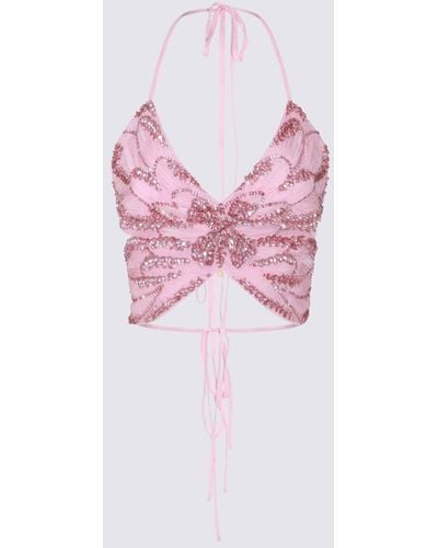 Blumarine Sequin-embellished V-neck Butterfly Top - Pink