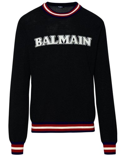 Balmain Retro Logo Intarsia-knit Jumper - Black