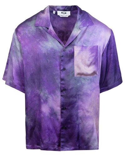 MSGM Logo Printed Collared Button-up Shirt - Purple