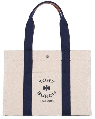 Tory Burch Logo Printed Press-stud Tote Bag - Blue