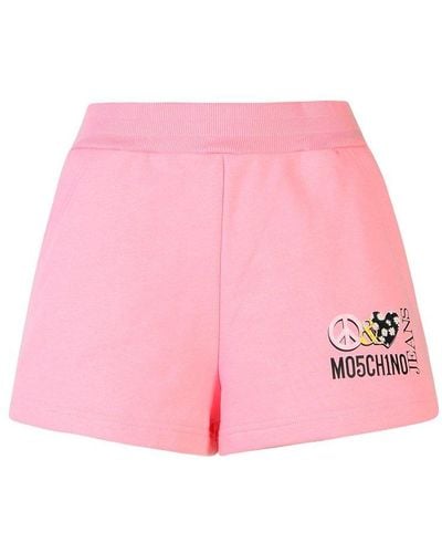 Moschino Jeans Logo Printed Elastic Waist Shorts - Pink