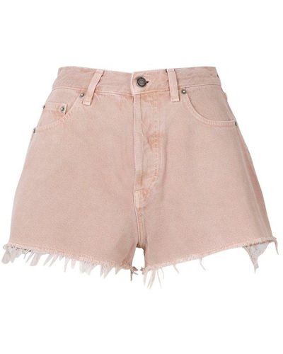 Saint Laurent Frayed Hem Denim Shorts - Pink