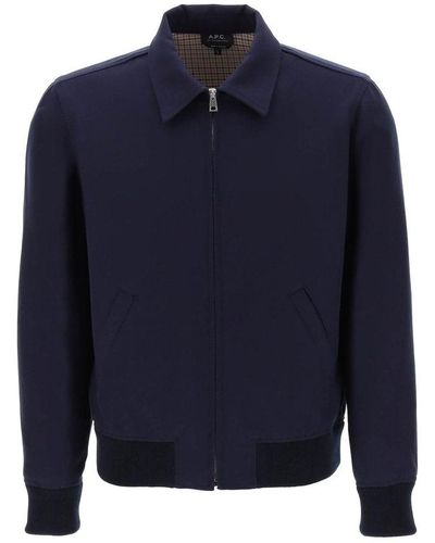 A.P.C. 'sutherland' Blouson Jacket In Cotton - Blue