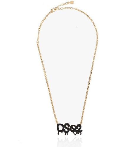DSquared² Logo-plaque Cable-linked Polished Necklace - White