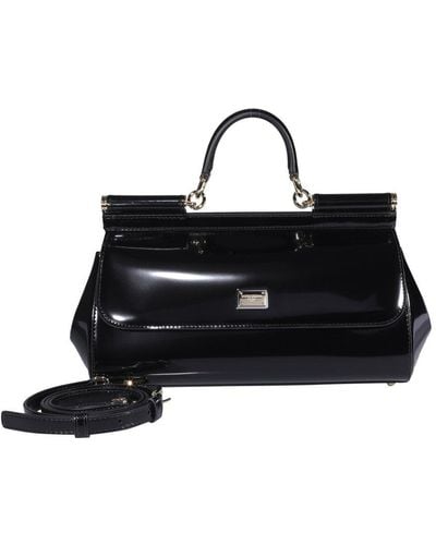 Dolce & Gabbana Logo Plaque Medium Sicily Bag - Black