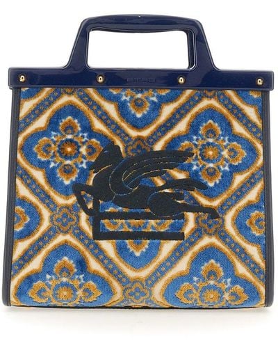 Etro Logo-embroidered Top Handle Bag - Blue