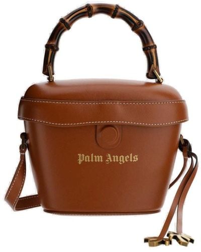 Palm Angels Logo Printed Bamboo Padlock Tote Bag - Brown