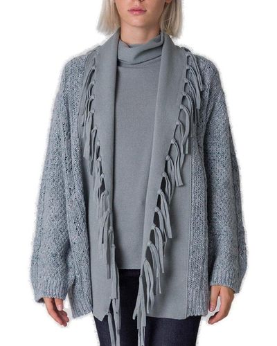 Le Tricot Perugia Fringed Knit Cardigan - Grey