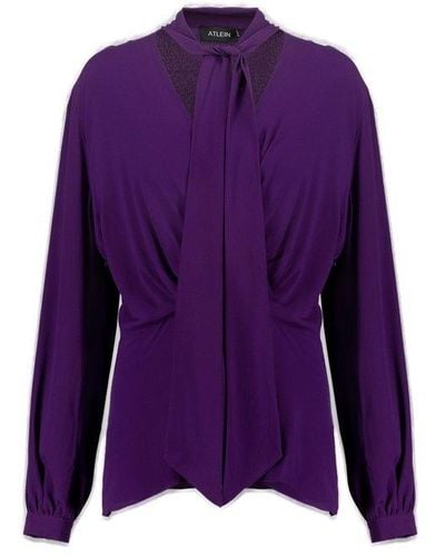 Atlein Pussy Bow Pleated Blouse - Purple