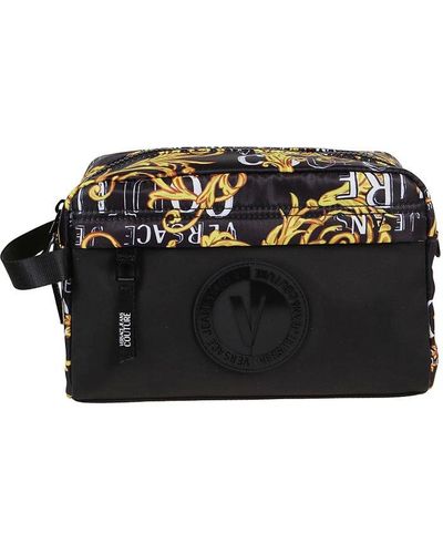 Versace Jeans Couture Barocco Printed Zip-up Wash Bag - Black
