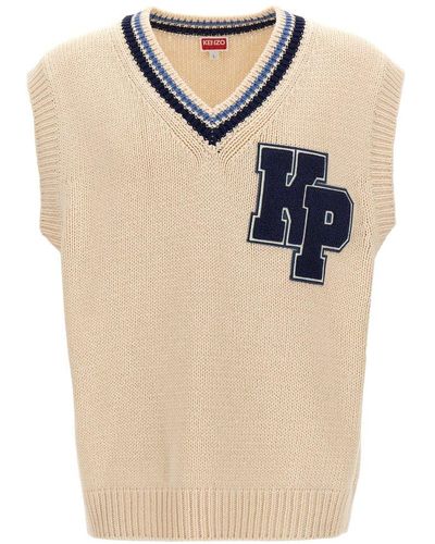 KENZO Logo Patch Knitted Vest - Natural