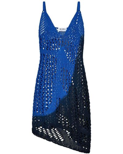 The Attico Sleeveless Open-knit Midi Dress - Blue