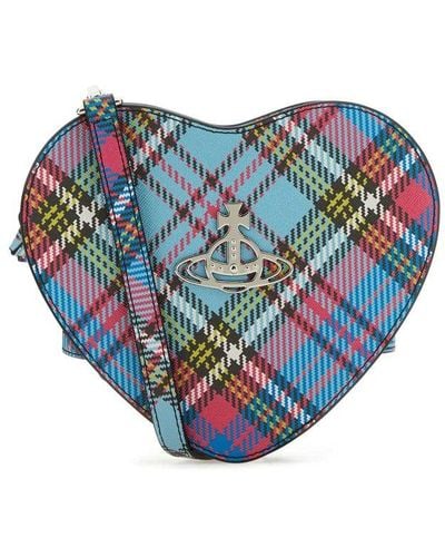 Vivienne Westwood Orb-plaque Heart Shaped Checked Crossbody Bag - Blue