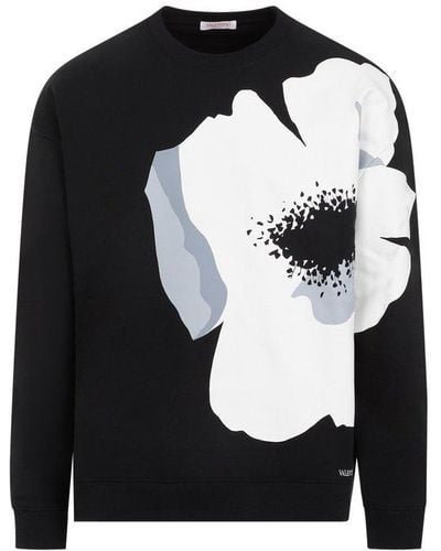 Valentino Flower Portrait-print Crewneck Sweatshirt - Black