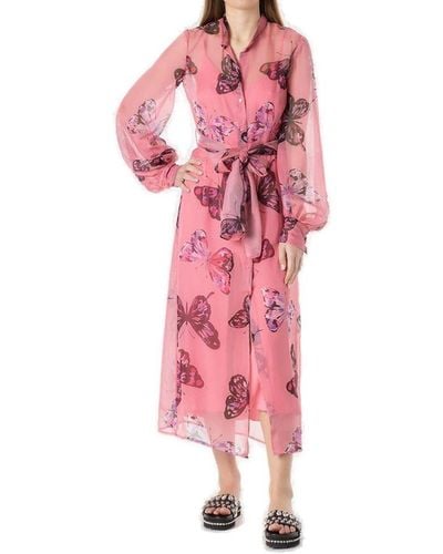 Atos Lombardini Butterfly Printed Midi Dress - Pink
