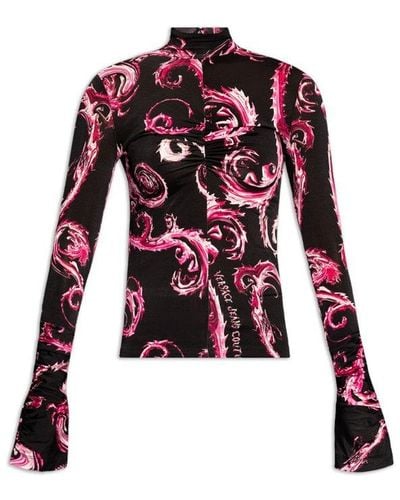 Versace Barocco-printed High-neck Top - Red