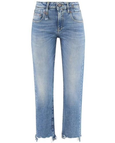 R13 Mid Rise Distressed Edge Jeans - Blue