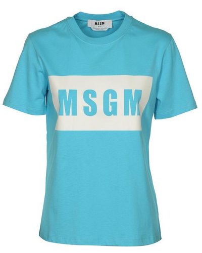 MSGM Logo-printed Crewneck T-shirt - Blue