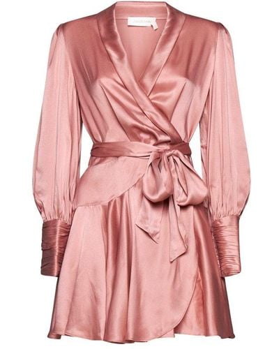 Zimmermann Belted Wrap Long-sleeved Dress - Pink
