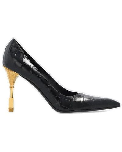 Balmain Embossed Pointed-toe Court Shoes - Black