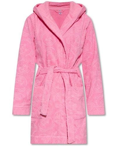 Moschino Teddy Bear Motif Hooded Dressing Gown - Pink