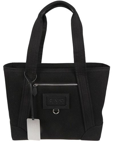 KENZO Logo Patch Zipped Tote Bag - Black