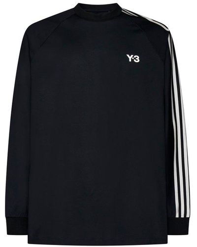 Y-3 Logo Printed Striped Crewneck Sweatshirt - Black