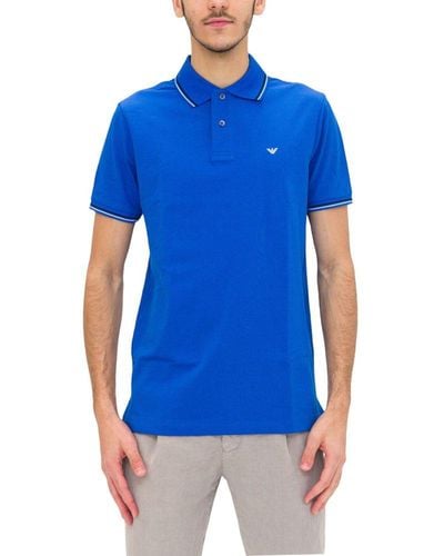 Emporio Armani Logo Printed Short Sleeved Polo Shirt - Blue