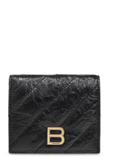 Balenciaga Leather Logo Plaque Wallet - Black