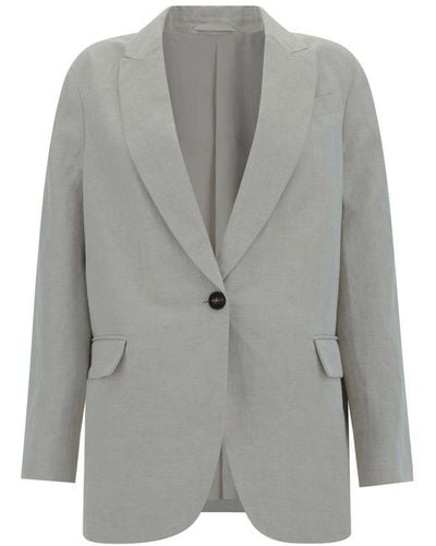 Brunello Cucinelli Single Breasted Sleeved Blazer - Grey