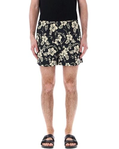 Marine Serre Floral Printed Hawaiian Beach Shorts - Black