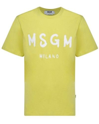 MSGM Logo Print Crewneck T-shirt - Yellow
