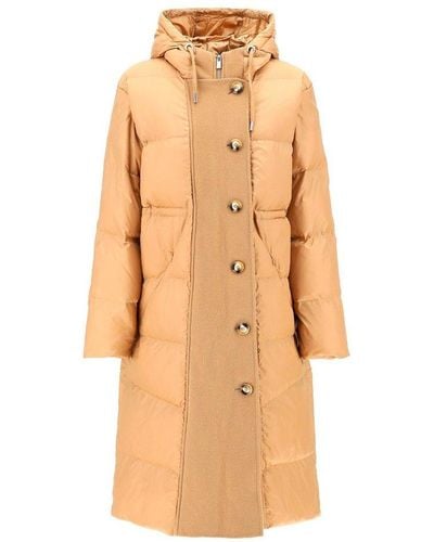 Pinko Double-breasted Hooded Down Coat - Natural