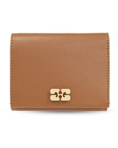 Ganni Wallet With Logo - Brown