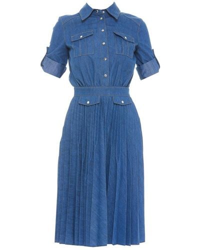 Elisabetta Franchi Pleated Midi Shirt Dress - Blue
