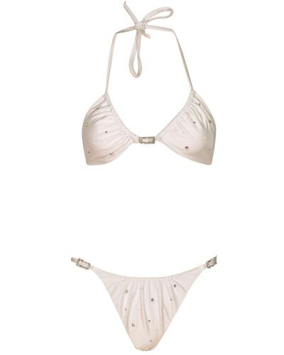 Alessandra Rich Ruched Lycra Bikini - White